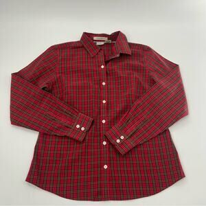 L.L. Bean Red Green Plaid Holiday Christmas Wrinkle Resistant Button Up Shirt